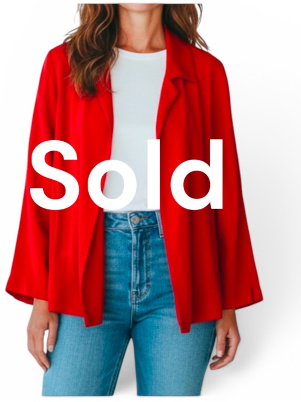 Talbots Womens Red Pure Irish Linen Long Sleeve Open Front Blazer Jacket Medium